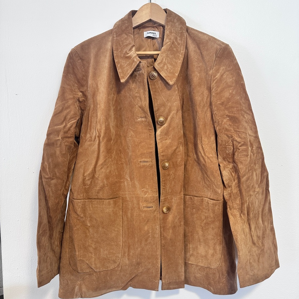 Classic Women's Suede Button Jacket in Cognac